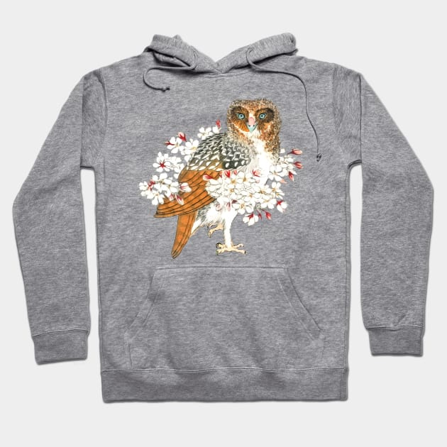 Owl and Cherry Flowers Hoodie by CatyArte